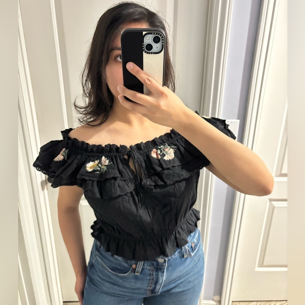Rahi Floral Eyelet Trim Blouse, Size: M